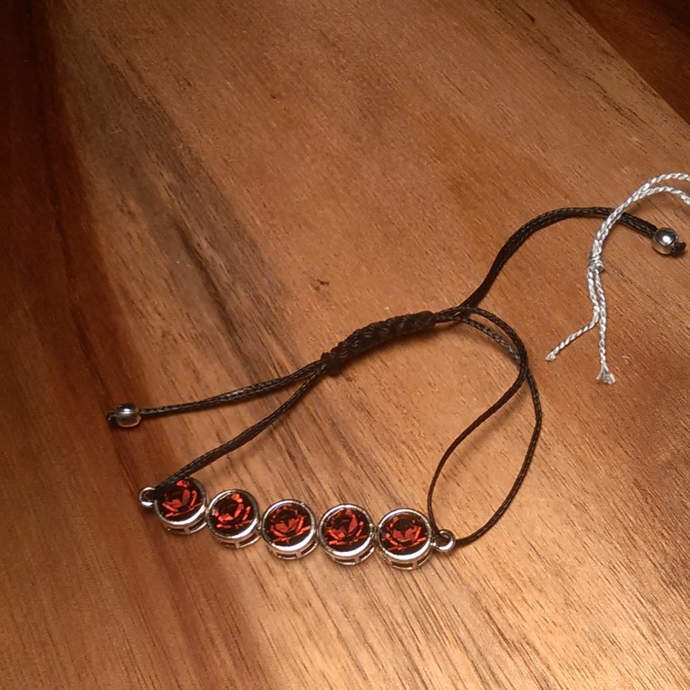 Burgundy Color Austrian Crystal Platinum Bond Black Corded Bracelet